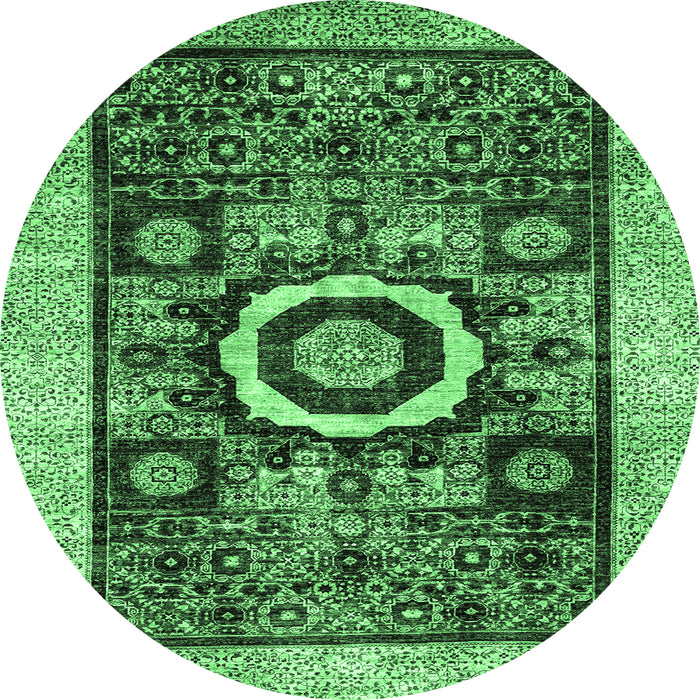 Round Machine Washable Abstract Emerald Green Modern Area Rugs, wshabs2348emgrn