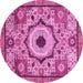 Round Machine Washable Abstract Pink Modern Rug, wshabs2349pnk