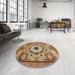 Round Abstract Metallic Gold Modern Rug in a Office, abs2349