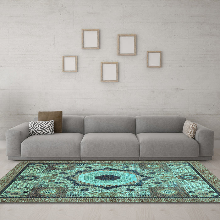 Machine Washable Abstract Light Blue Modern Rug in a Living Room, wshabs2349lblu