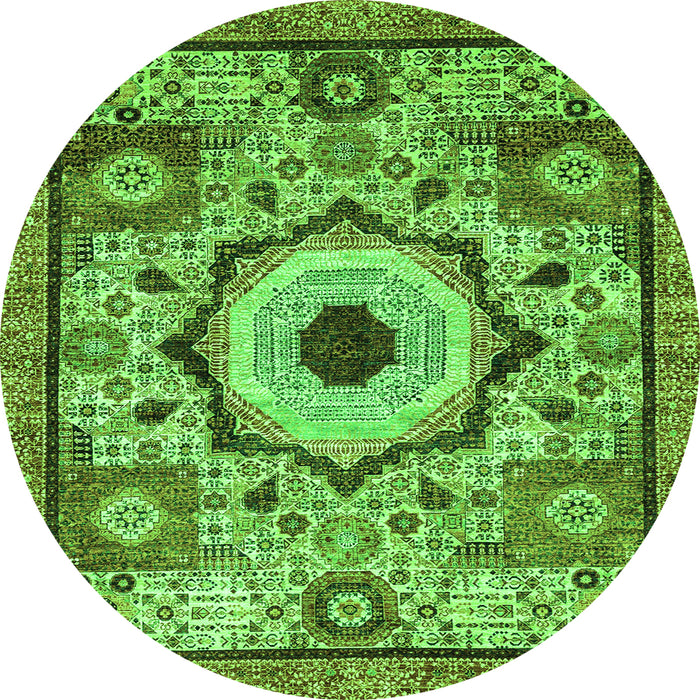 Round Abstract Green Modern Rug, abs2349grn