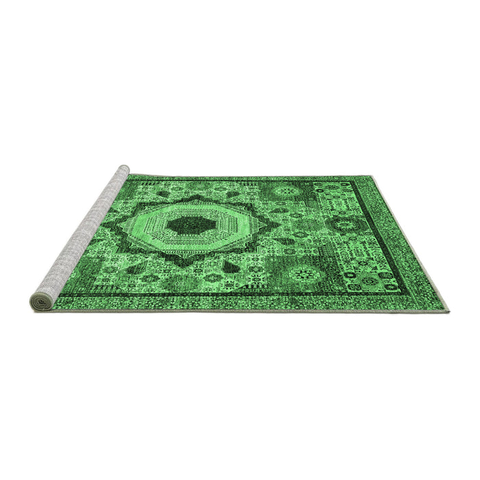 Sideview of Machine Washable Abstract Emerald Green Modern Area Rugs, wshabs2349emgrn