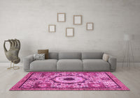 Machine Washable Abstract Pink Modern Rug, wshabs2349pnk