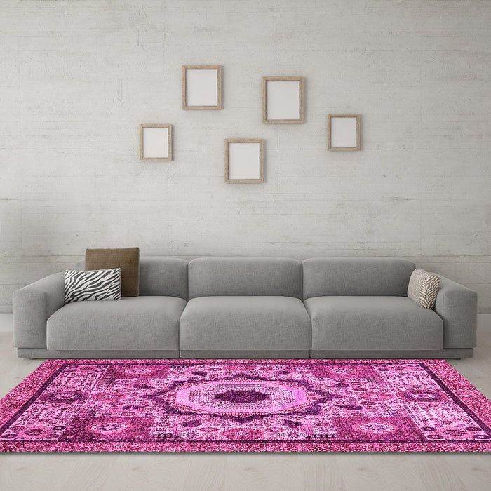 Machine Washable Abstract Pink Modern Rug in a Living Room, wshabs2349pnk