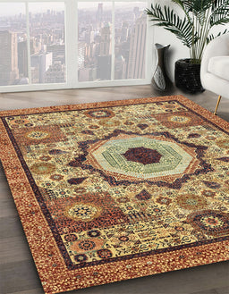 Machine Washable Abstract Metallic Gold Rug in a Family Room, wshabs2349