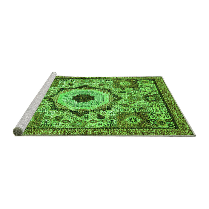 Sideview of Machine Washable Abstract Green Modern Area Rugs, wshabs2349grn