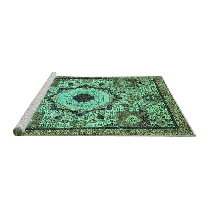 Sideview of Machine Washable Abstract Turquoise Modern Area Rugs, wshabs2349turq