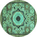 Round Abstract Turquoise Modern Rug, abs2349turq