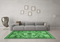 Machine Washable Abstract Emerald Green Modern Rug, wshabs2349emgrn