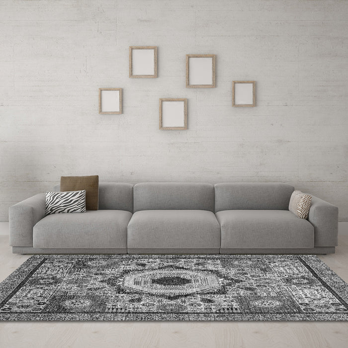 Machine Washable Abstract Gray Modern Rug in a Living Room,, wshabs2349gry
