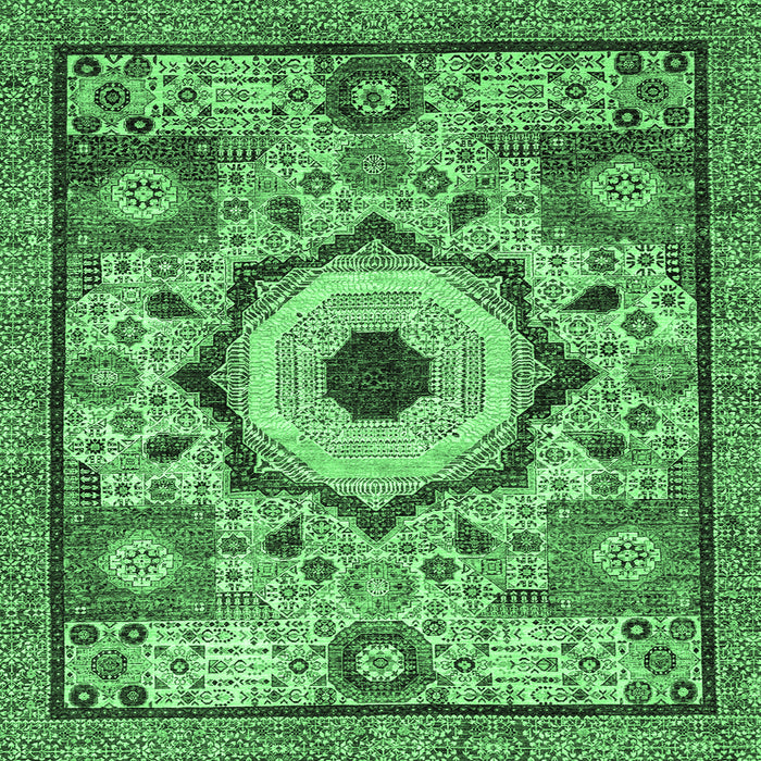 Square Machine Washable Abstract Emerald Green Modern Area Rugs, wshabs2349emgrn