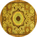 Round Abstract Yellow Modern Rug, abs2349yw