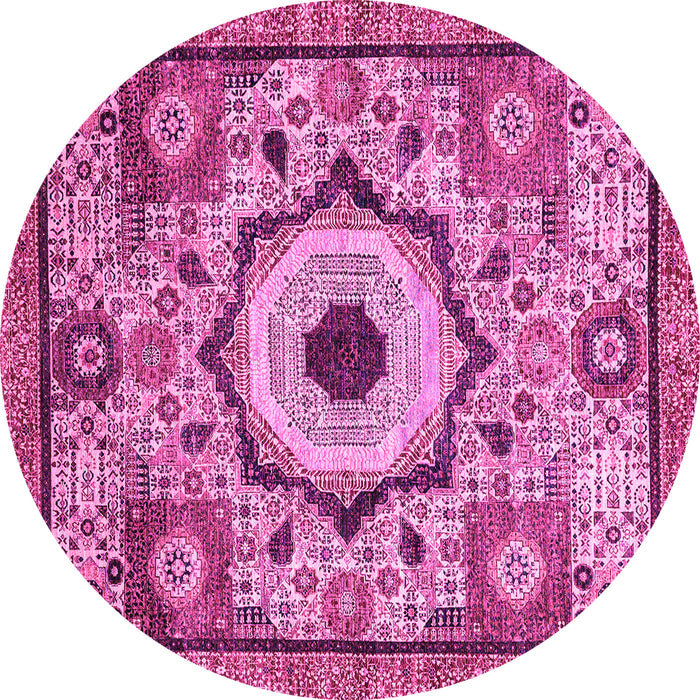Round Abstract Pink Modern Rug, abs2349pnk