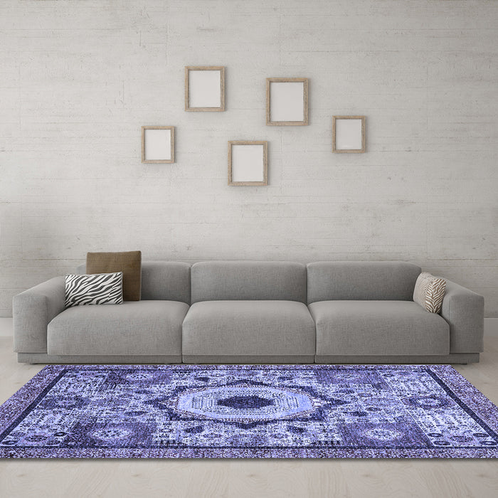 Machine Washable Abstract Blue Modern Rug in a Living Room, wshabs2349blu