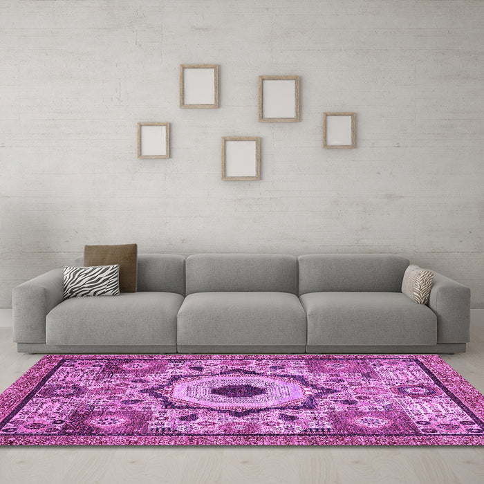 Machine Washable Abstract Purple Modern Area Rugs in a Living Room, wshabs2349pur