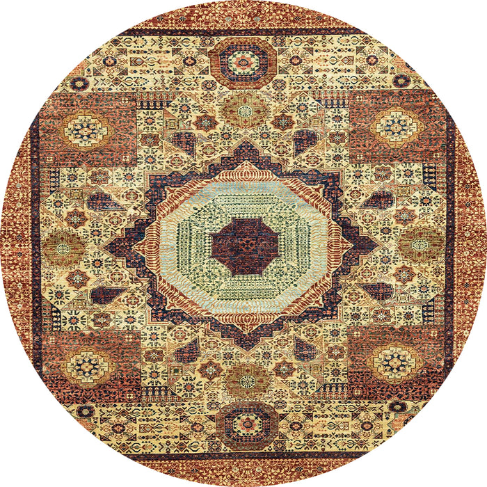 Round Machine Washable Abstract Metallic Gold Rug, wshabs2349