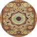 Round Machine Washable Abstract Metallic Gold Rug, wshabs2349