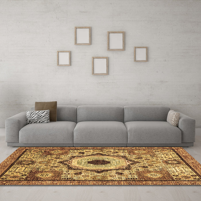 Machine Washable Abstract Brown Modern Rug in a Living Room,, wshabs2349brn