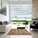 Square Abstract Metallic Gold Modern Rug in a Living Room, abs2349