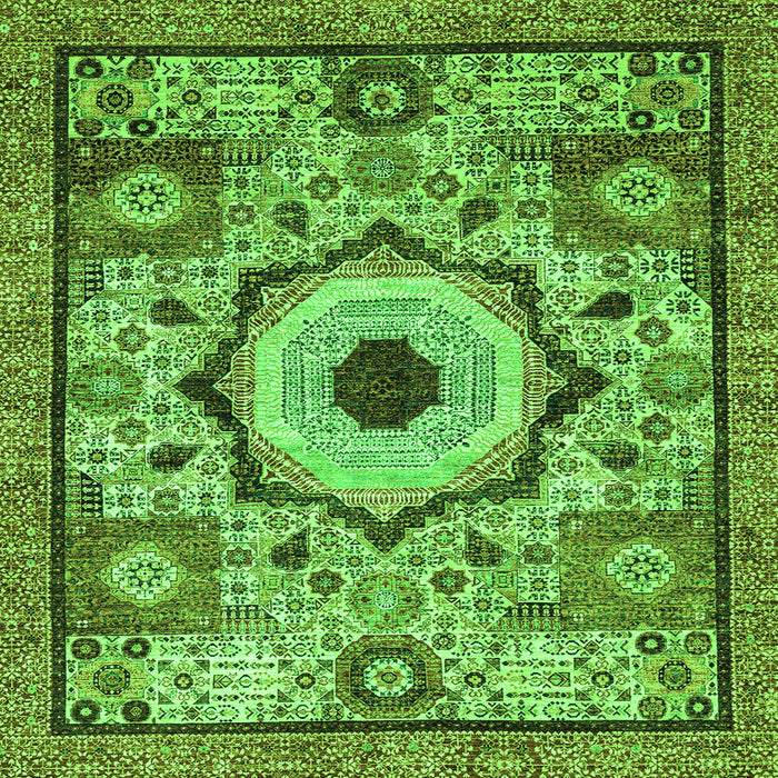 Square Abstract Green Modern Rug, abs2349grn