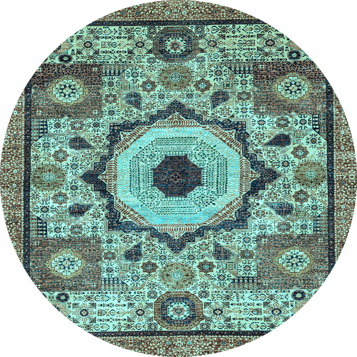 Round Abstract Light Blue Modern Rug, abs2349lblu