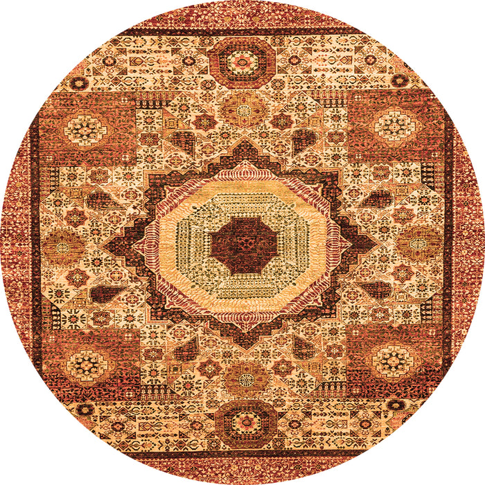 Round Machine Washable Abstract Orange Modern Area Rugs, wshabs2349org