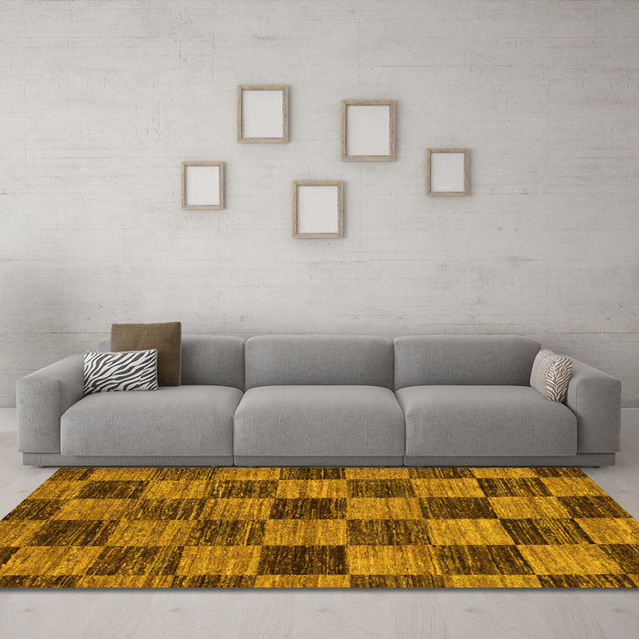 Machine Washable Abstract Yellow Modern Rug in a Living Room, wshabs234yw