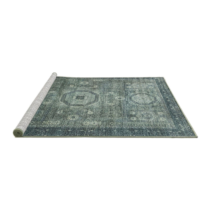 Sideview of Machine Washable Abstract Dark Sea Green Rug, wshabs2350