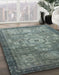 Machine Washable Abstract Dark Sea Green Rug in a Family Room, wshabs2350