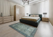 Abstract Dark Sea Green Modern Rug in a Bedroom, abs2350