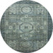 Round Abstract Dark Sea Green Modern Rug, abs2350