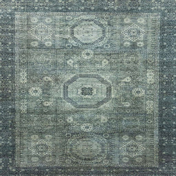 Square Abstract Dark Sea Green Modern Rug, abs2350
