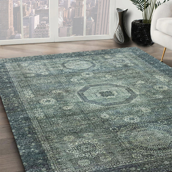 Abstract Dark Sea Green Modern Rug in Family Room, abs2350