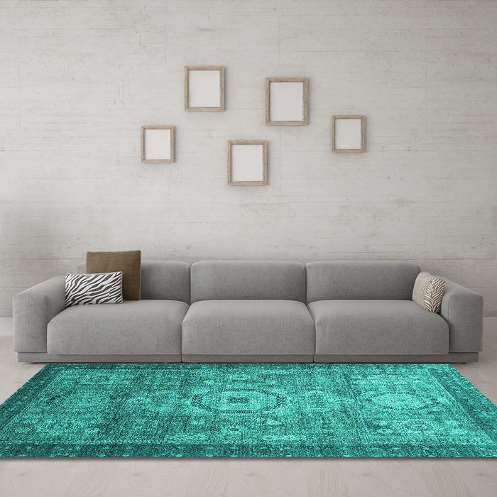 Machine Washable Abstract Turquoise Modern Area Rugs in a Living Room,, wshabs2350turq