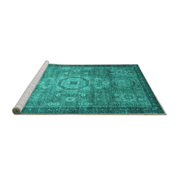 Sideview of Machine Washable Abstract Turquoise Modern Area Rugs, wshabs2350turq