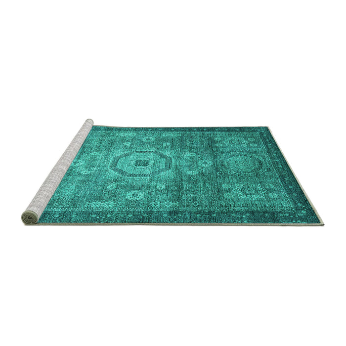 Sideview of Machine Washable Abstract Turquoise Modern Area Rugs, wshabs2350turq