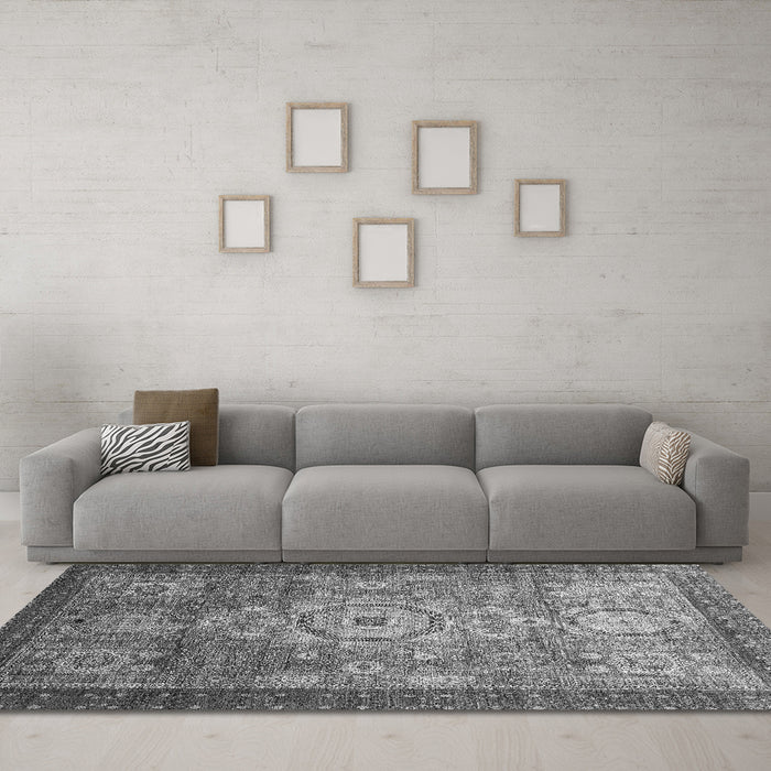 Machine Washable Abstract Gray Modern Rug in a Living Room,, wshabs2350gry