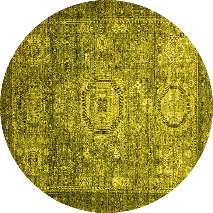 Round Machine Washable Abstract Yellow Modern Rug, wshabs2350yw