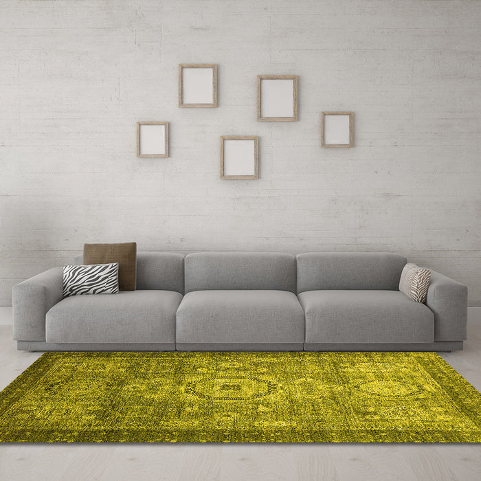 Machine Washable Abstract Yellow Modern Rug in a Living Room, wshabs2350yw
