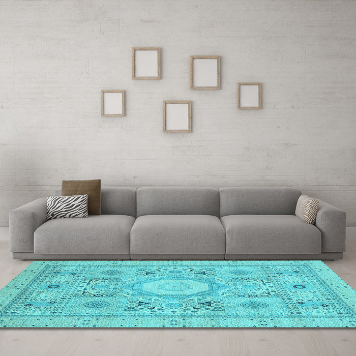 Machine Washable Abstract Light Blue Modern Rug in a Living Room, wshabs2351lblu