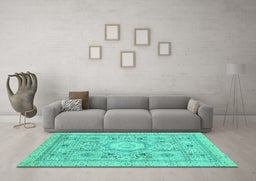 Machine Washable Abstract Turquoise Modern Area Rugs in a Living Room,, wshabs2351turq