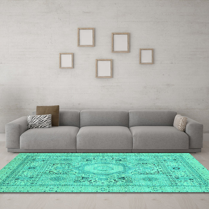 Machine Washable Abstract Turquoise Modern Area Rugs in a Living Room,, wshabs2351turq
