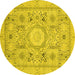 Round Machine Washable Abstract Yellow Modern Rug, wshabs2351yw