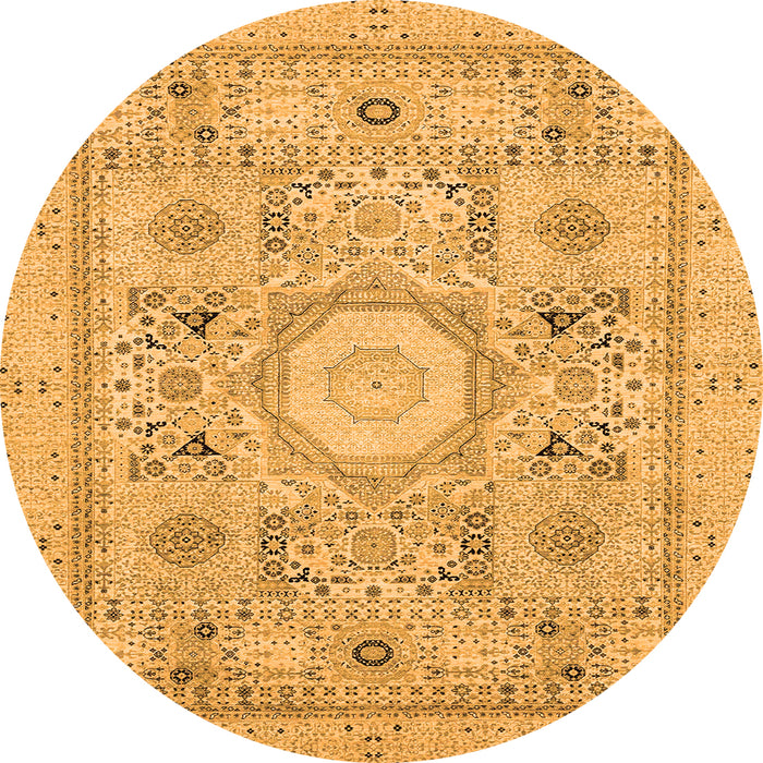 Round Machine Washable Abstract Orange Modern Area Rugs, wshabs2351org