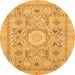 Round Machine Washable Abstract Orange Modern Area Rugs, wshabs2351org