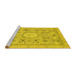 Sideview of Machine Washable Abstract Yellow Modern Rug, wshabs2351yw