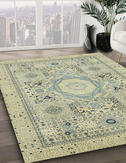 Abstract Brown Gold Modern Rug in Family Room, abs2351