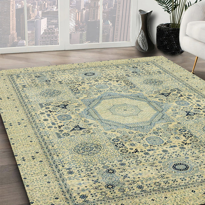 Machine Washable Abstract Brown Gold Rug in a Family Room, wshabs2351