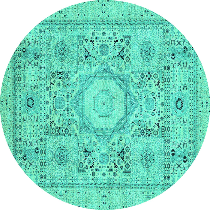 Round Machine Washable Abstract Turquoise Modern Area Rugs, wshabs2351turq