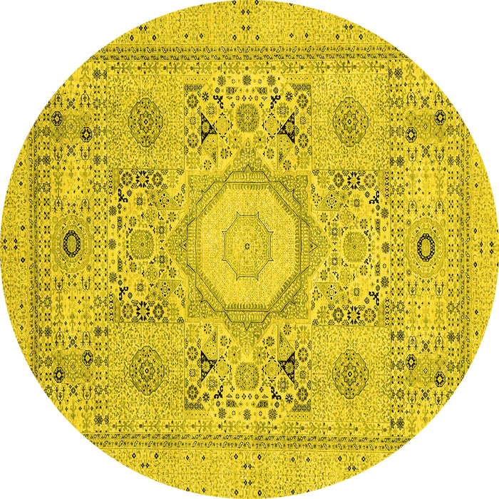 Round Abstract Yellow Modern Rug, abs2351yw